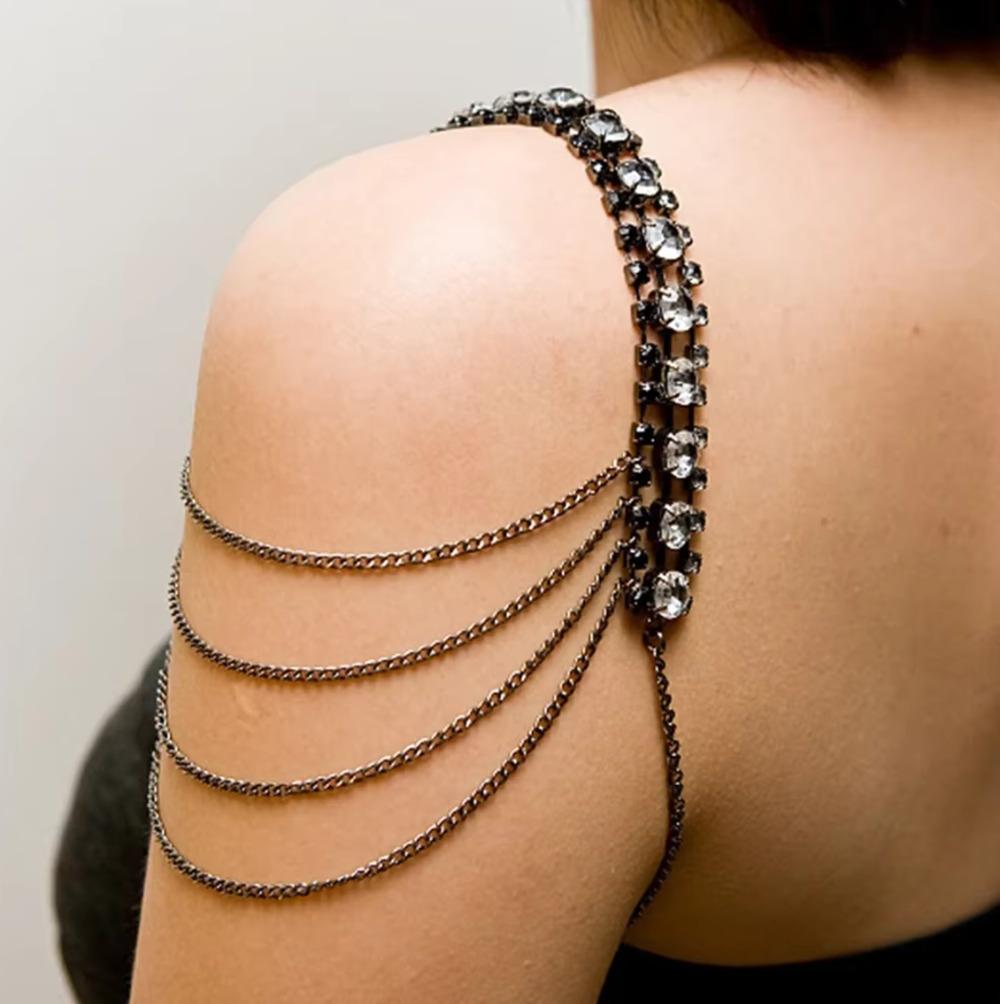 Black Rhinestone Layered Shoulder Chain